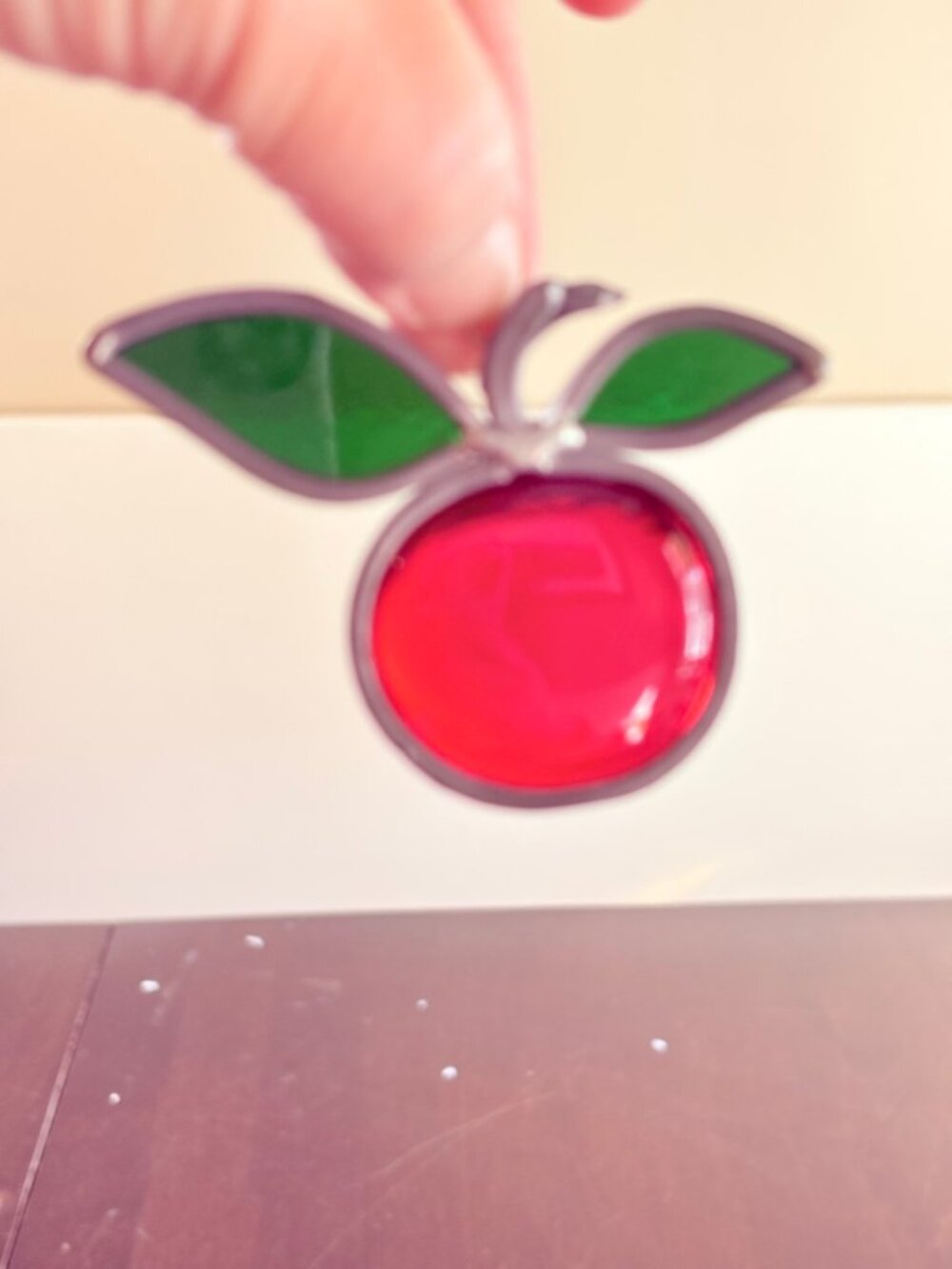 Stained Glass Apple Cherry Suncatcher Red Green